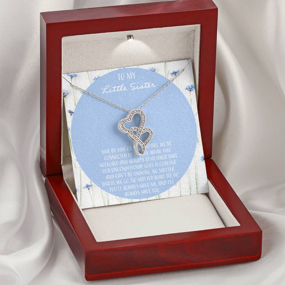 To My Little Sister Side By Side Double Hearts Necklace