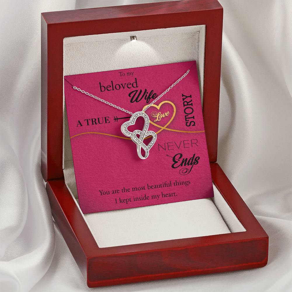 Gifts For Wife- Elegant Necklace With Message Card You're The Most Beautiful Things I Kept Inside My Heart! Double Hearts Necklace