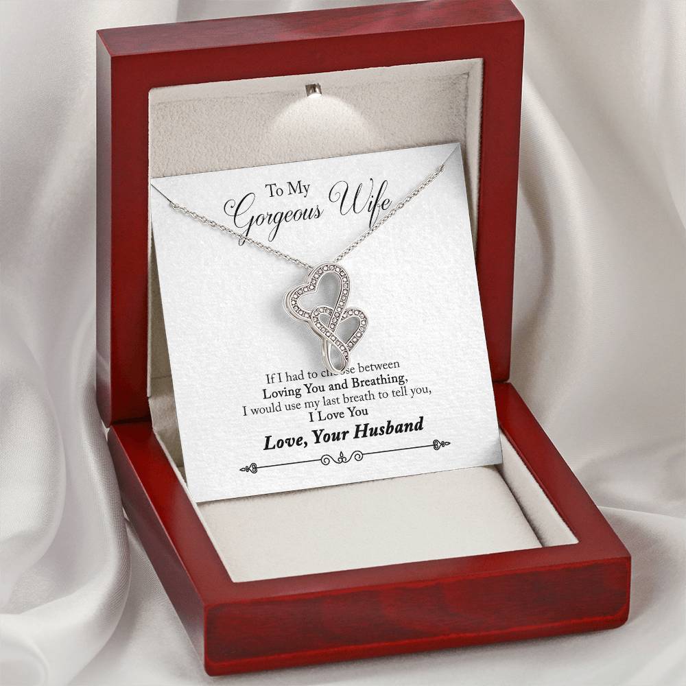 To My Gorgeous Wife You Are Wonderful To Me - Best Meaningful Gift For Wife Necklace Gift Idea Double Hearts Necklace