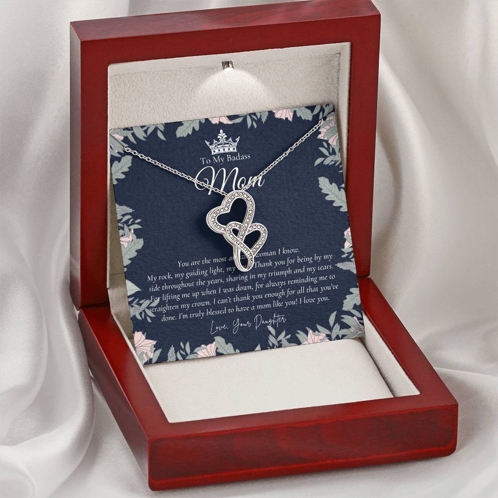 To My Beautiful Mom Necklace  Badass Mom Gift  Mother’S Day Gift  Birthday Gift  Gift From Daughter On Wedding Day Double Hearts Necklace