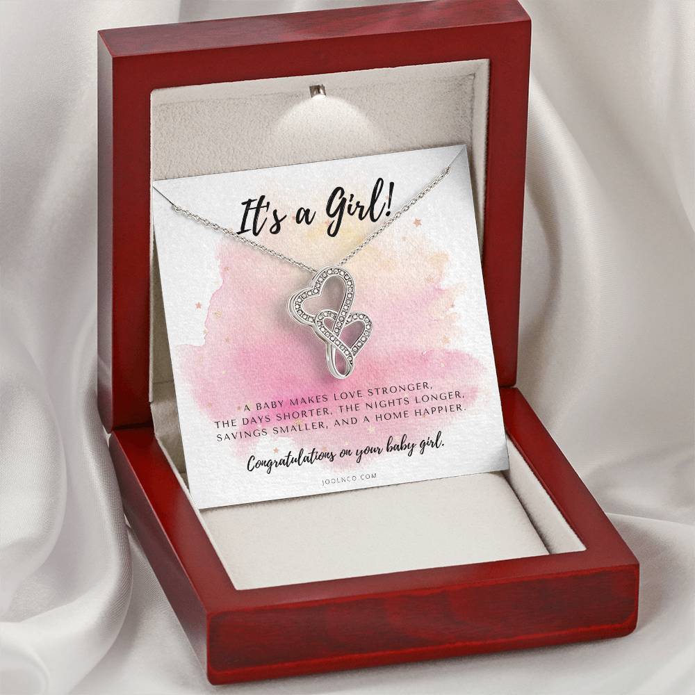 It's A Girl Necklace Gift For Mom  Baby Girl Congratulations  Baby Girl Shower Gift For Mom  New Mom Necklace  New Mom 1 Double Hearts Necklace