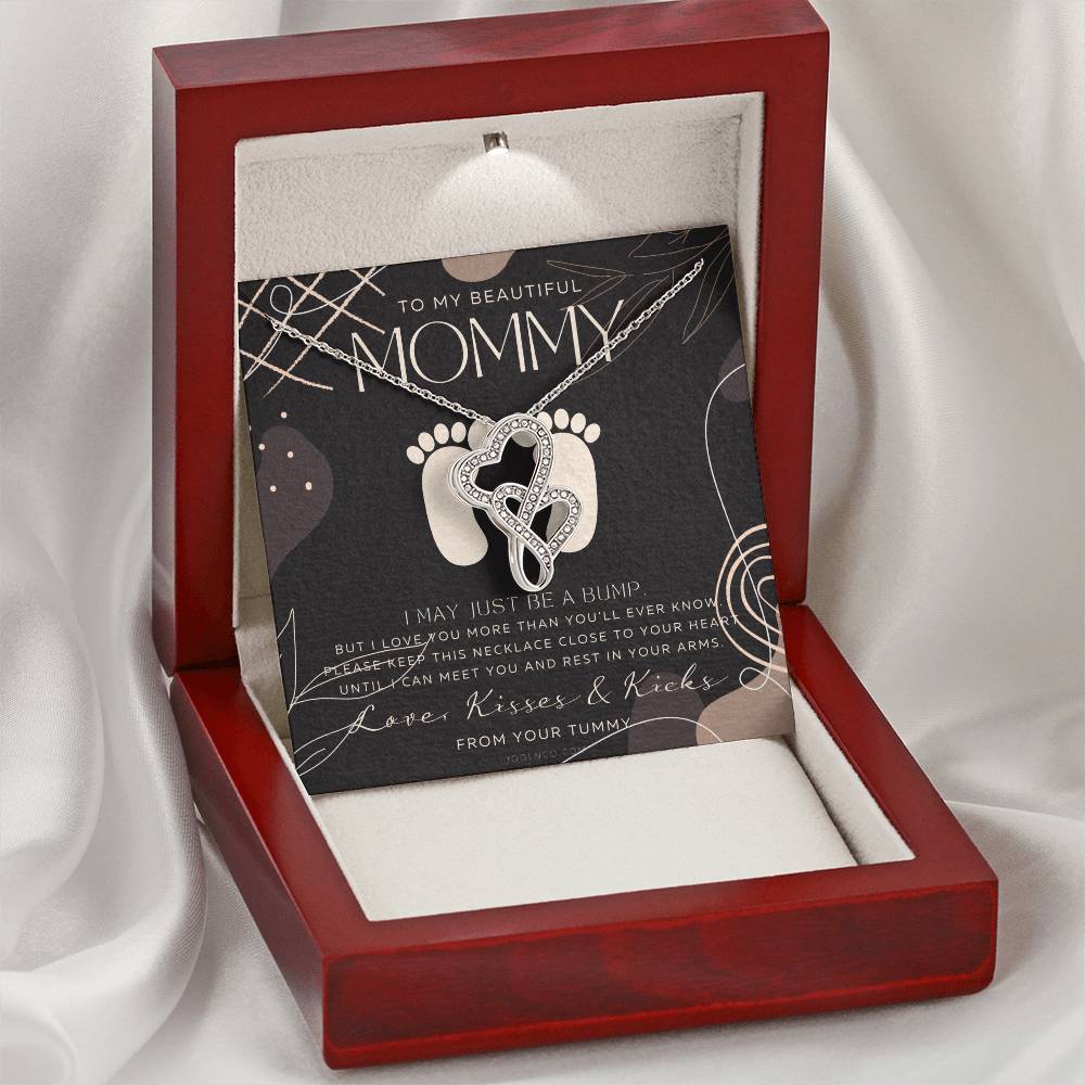 Mom To Be Gift  New Mommy Gift Necklace  Pregnant Wife Gift  I May Just Be A Bump But I Love You  To Mummy From Bump   1 Double Hearts Necklace