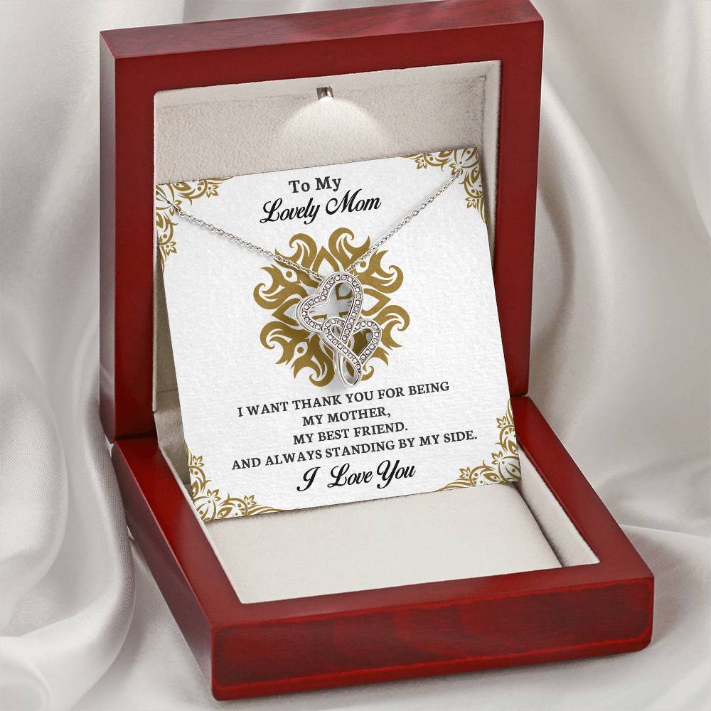 To My Mom - I Want Thank You -  Double Hearts Necklace