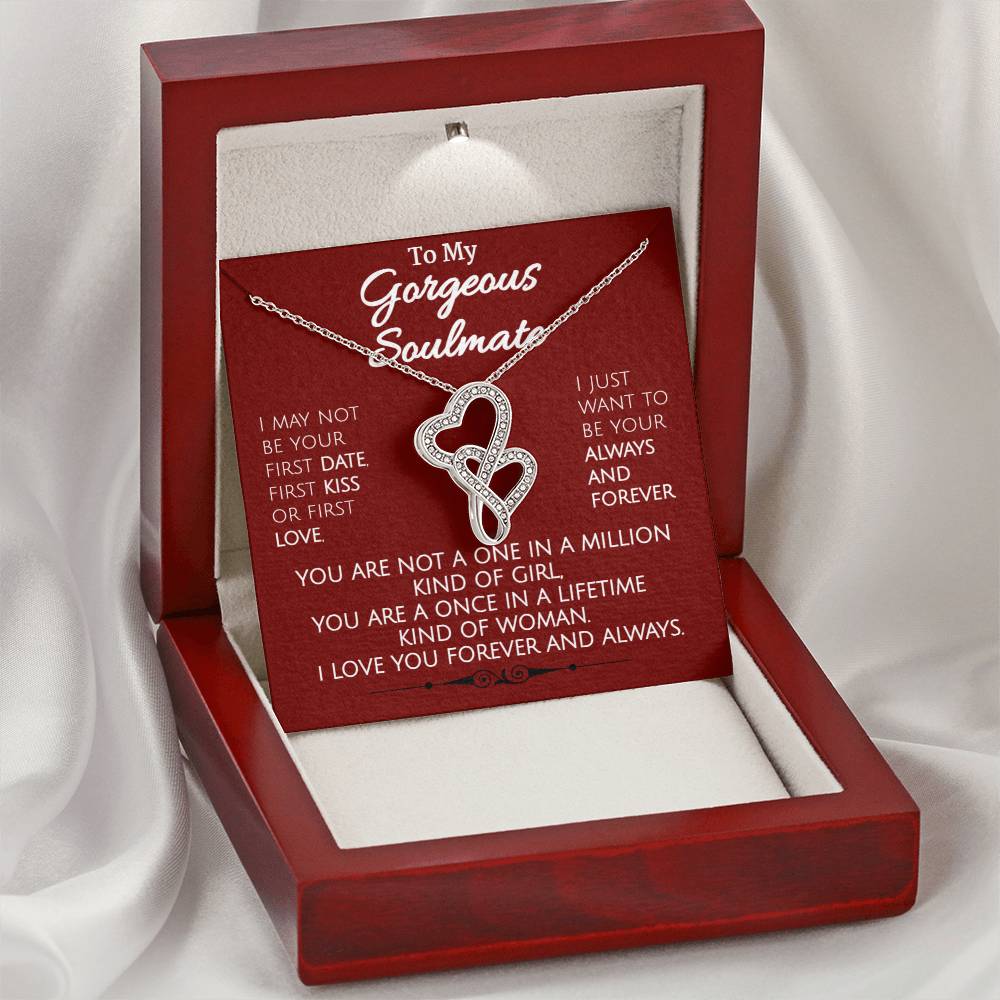 Sparkling Intertwined Hearts Necklace - To My Gorgeous Soulmate Double Hearts Necklace