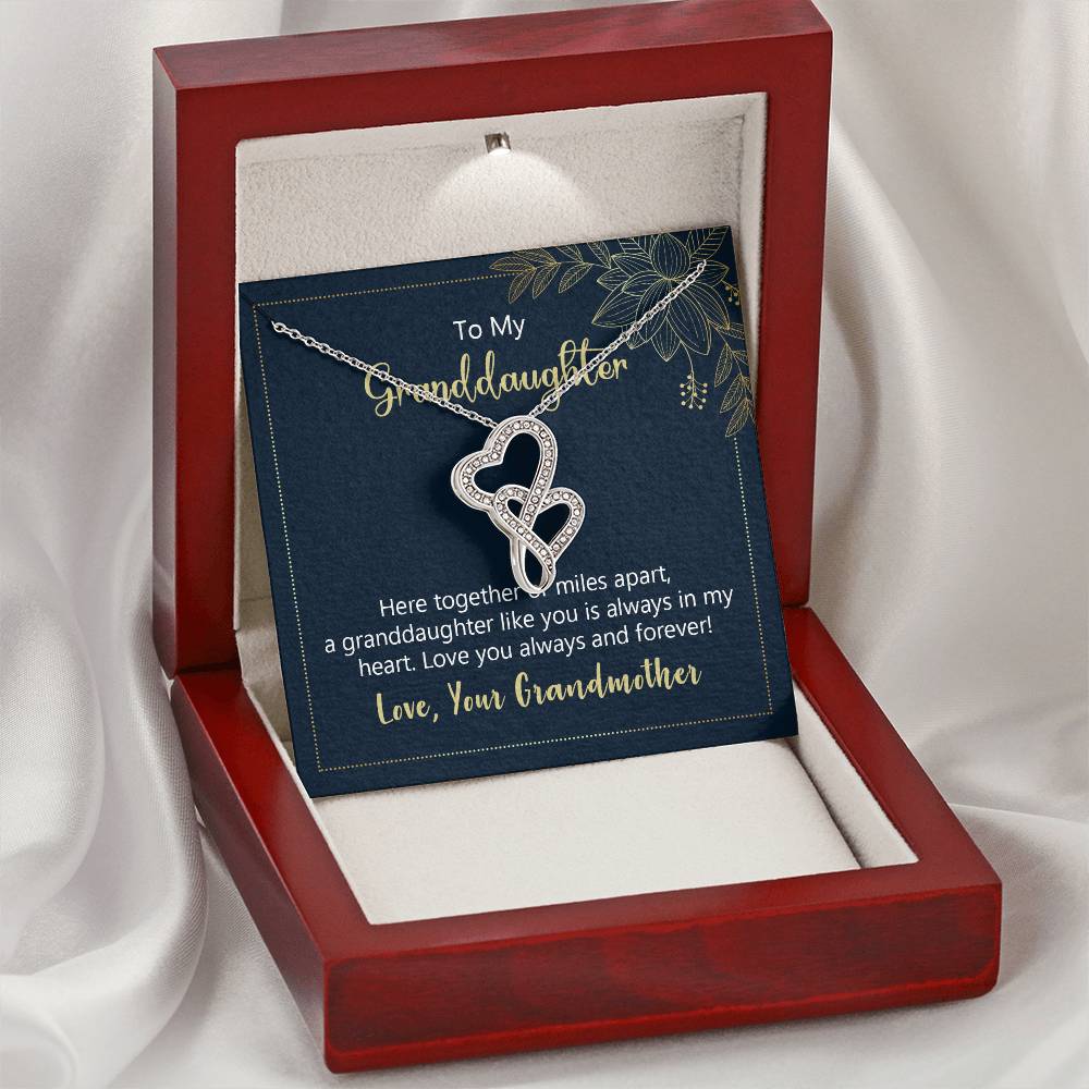 To My Granddaughter - Love You Always And Forever -  Double Hearts Necklace