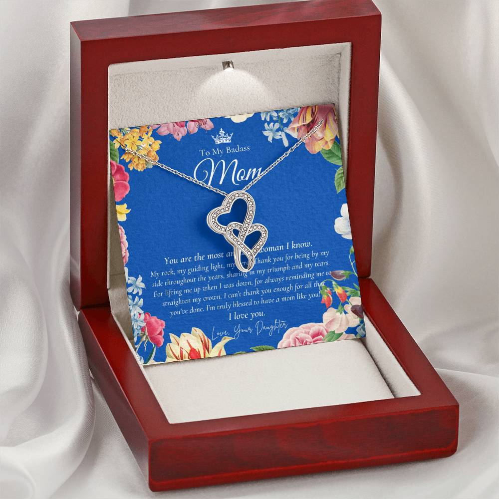 To My Badass Mom Necklace  Badass Mom Gift  Mother’S Day Gift  Birthday Gift  Gift From Daughter On Wedding Day Double Hearts Necklace