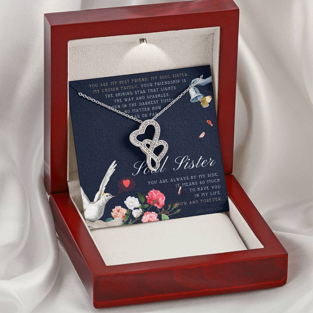 Soul Sister Necklace  Unbiological Sister Jewelry  Badass Sister Necklace  Friendship Heart Necklace  Birthday  Gradua Double Hearts Necklace