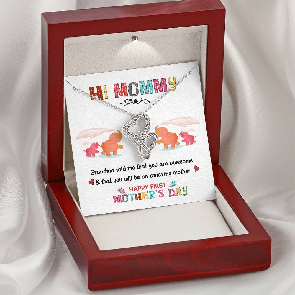 Hi Mommy - Gift For First Time Mom - Gift For Daughter - Mother's Day Gift - Love Knot Necklace - Mother's Day Necklac Double Hearts Necklace