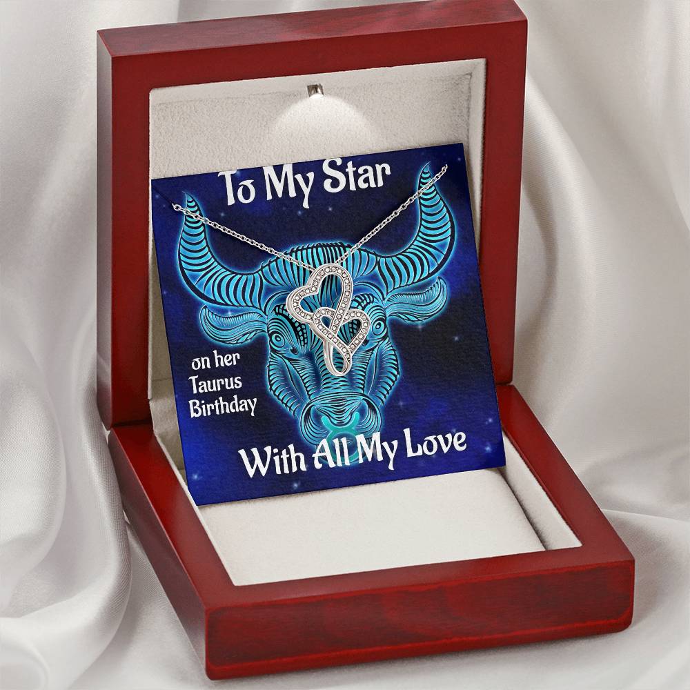 Taurus Birthday Gift  Taurus Necklace  Taurus Intertwined Heart Necklace  Tautus Star Sign Gift  Double Hearts Necklace