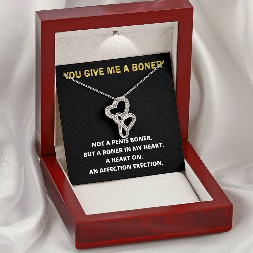 You Give Me A Heart Boner An Affection Erection Gorgeous ! Funny & Sarcastic Love For Her Mature Double Hearts Necklace