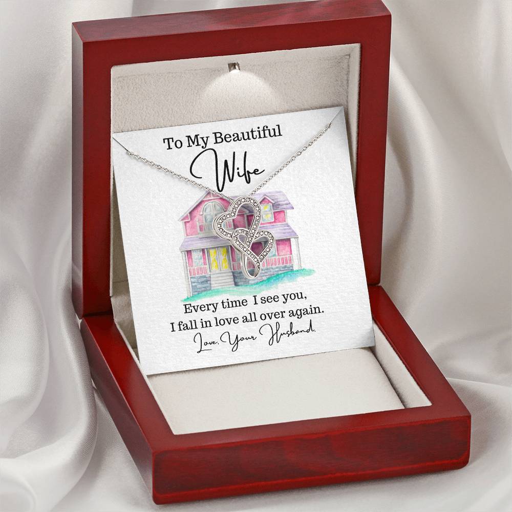 Husband To Wife - Necklace For Gift 3 Double Hearts Necklace