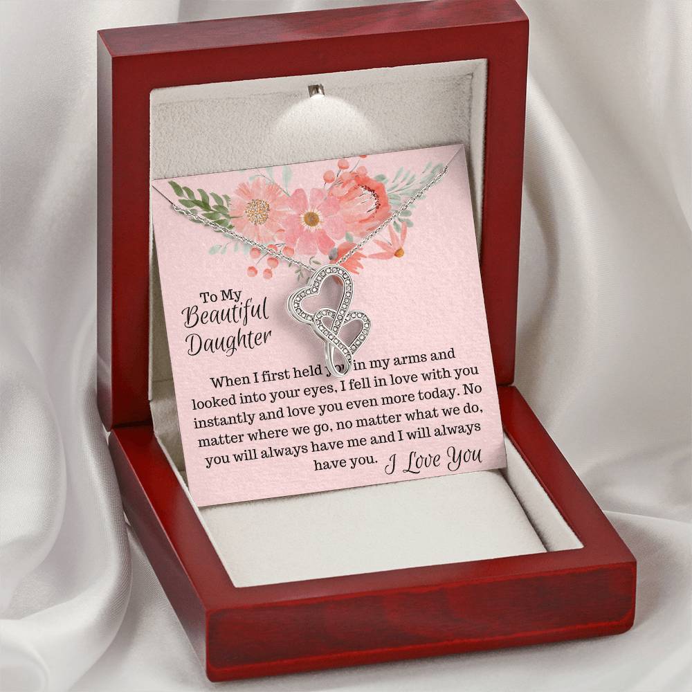 To My Beautiful Daughter -  Double Hearts Necklace