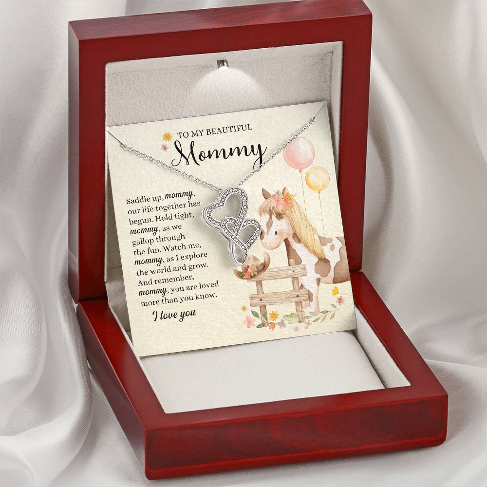 Saddle Up Mommy Necklace Double Hearts Necklace
