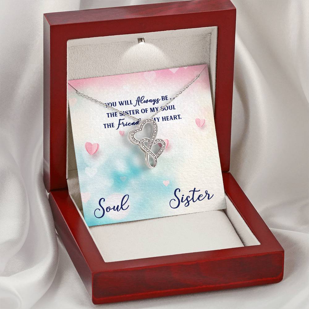You Will Always Be 14K 4K White Gold Finish  Double Hearts Necklace