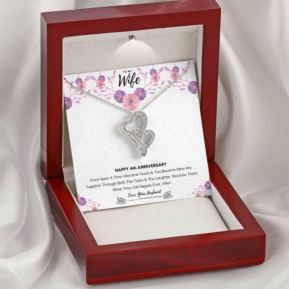 4Th Wedding Anniversary Gift For Wife Double Hearts Necklace