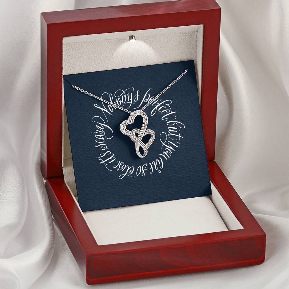 With Calligraphic Card  Anniversary Valentine'S Day Gift For Her Double Hearts Necklace