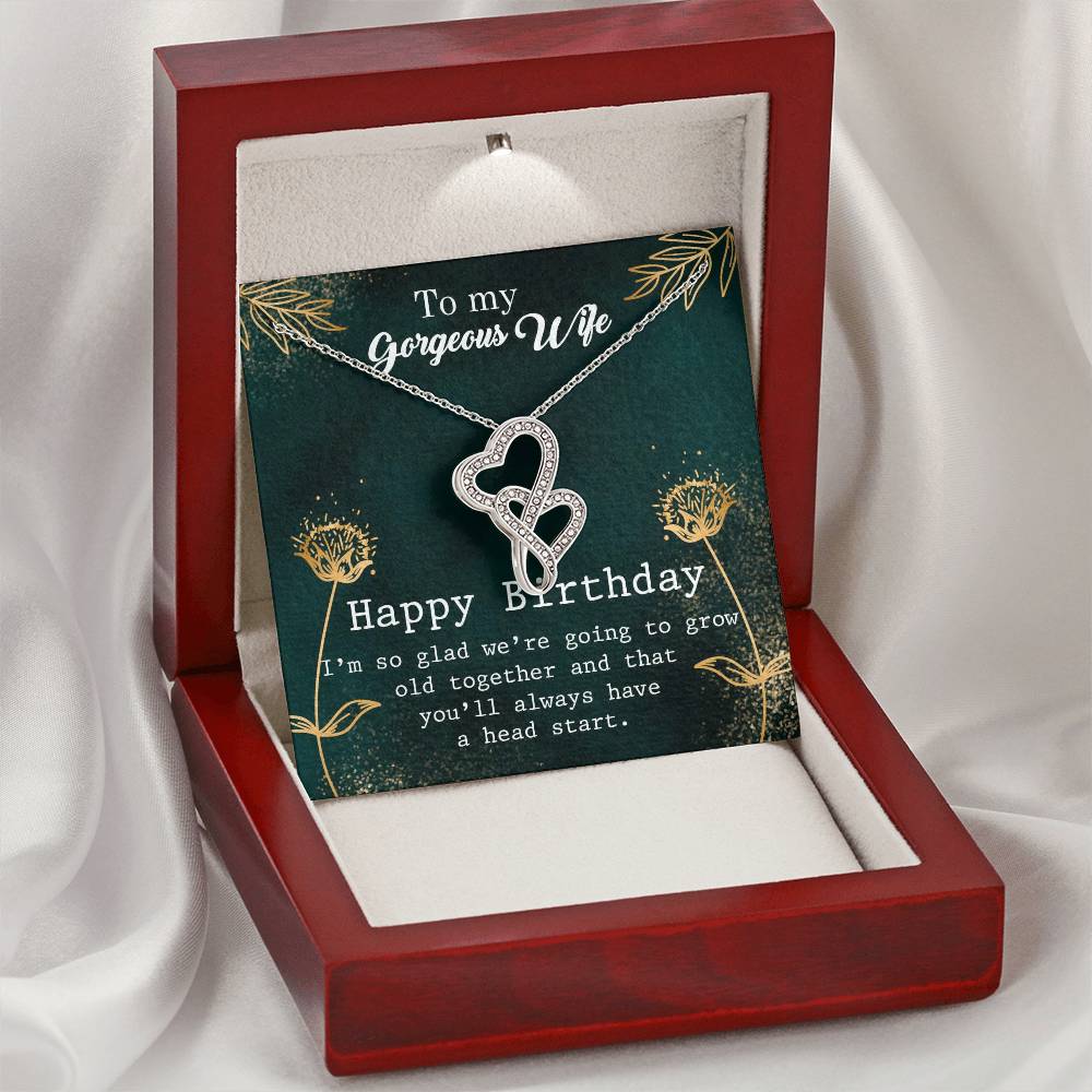 To My Gorgeous Wife - Happy Birthday Gift -  Double Hearts Necklace
