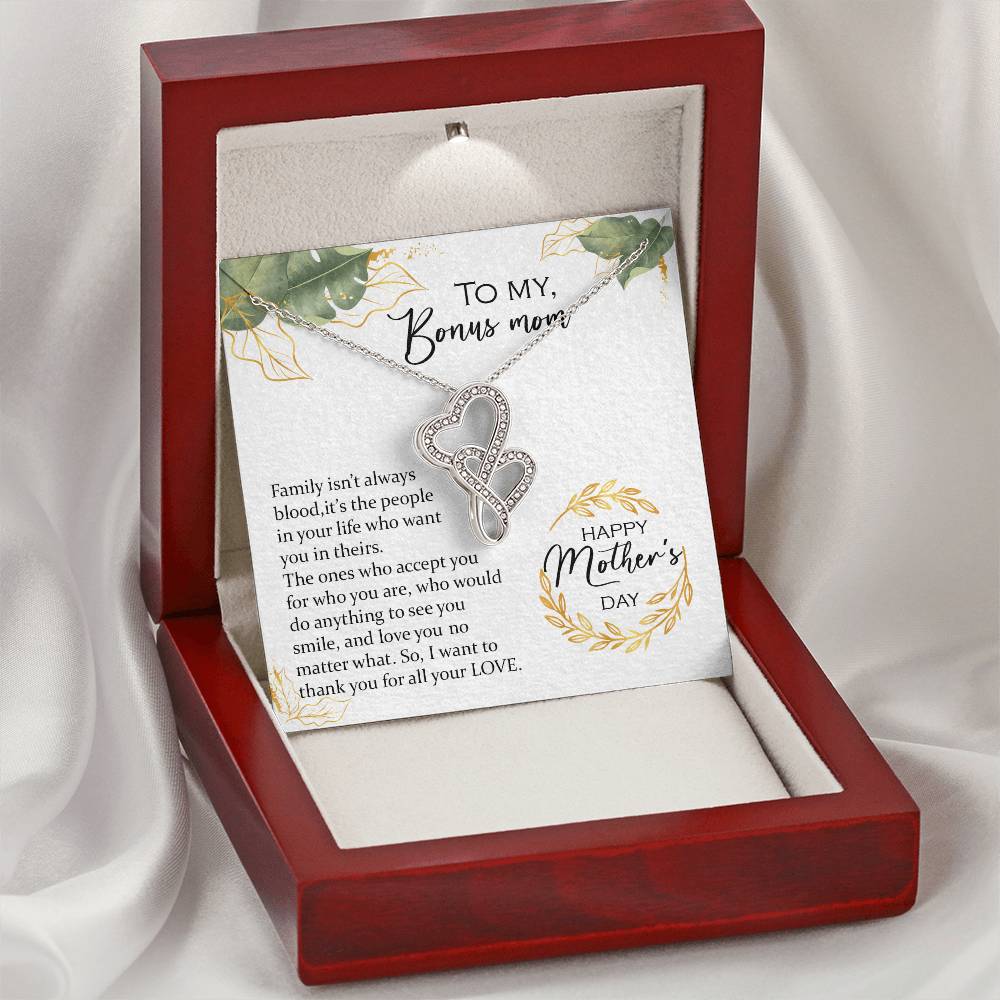 For Your Bonus Mom Double Hearts Necklace
