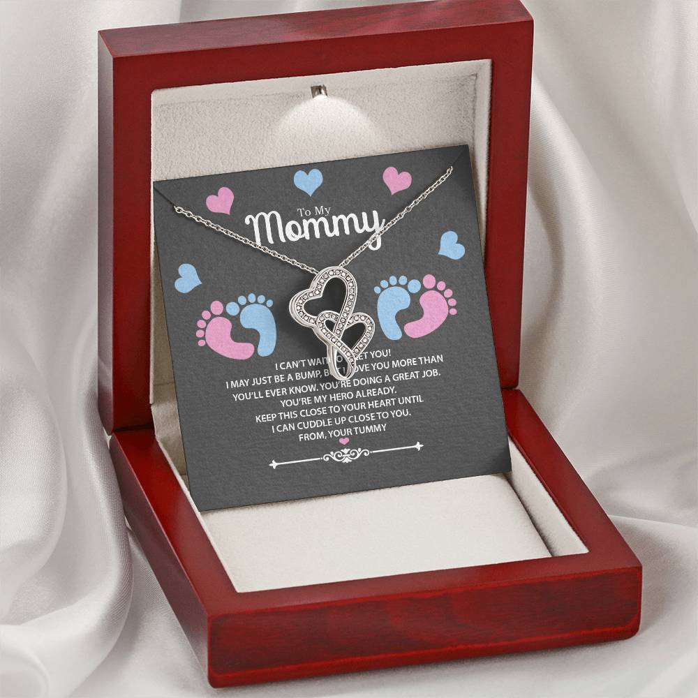 To My Mommy From Your Tummy Gift For Pregnant Wife  Double Hearts Necklace
