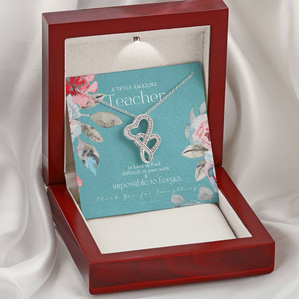Teacher Gift Gift For Teacher Necklace A Truly Amazing Teacher Appreciation Gift Double Hearts Necklace