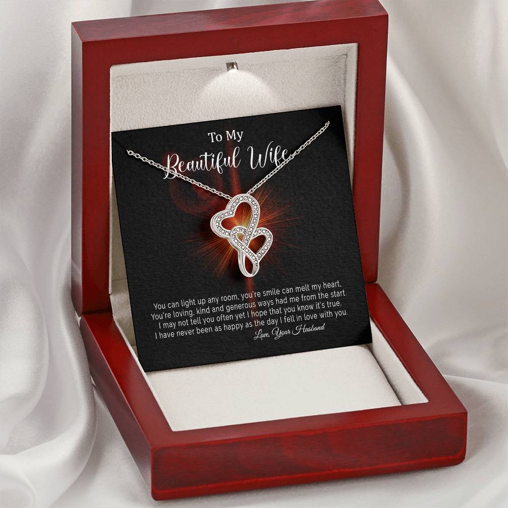 To My Beautiful Wife I Have Never Been As Happy As The Day I Fell In Love With You -  Double Hearts Necklace