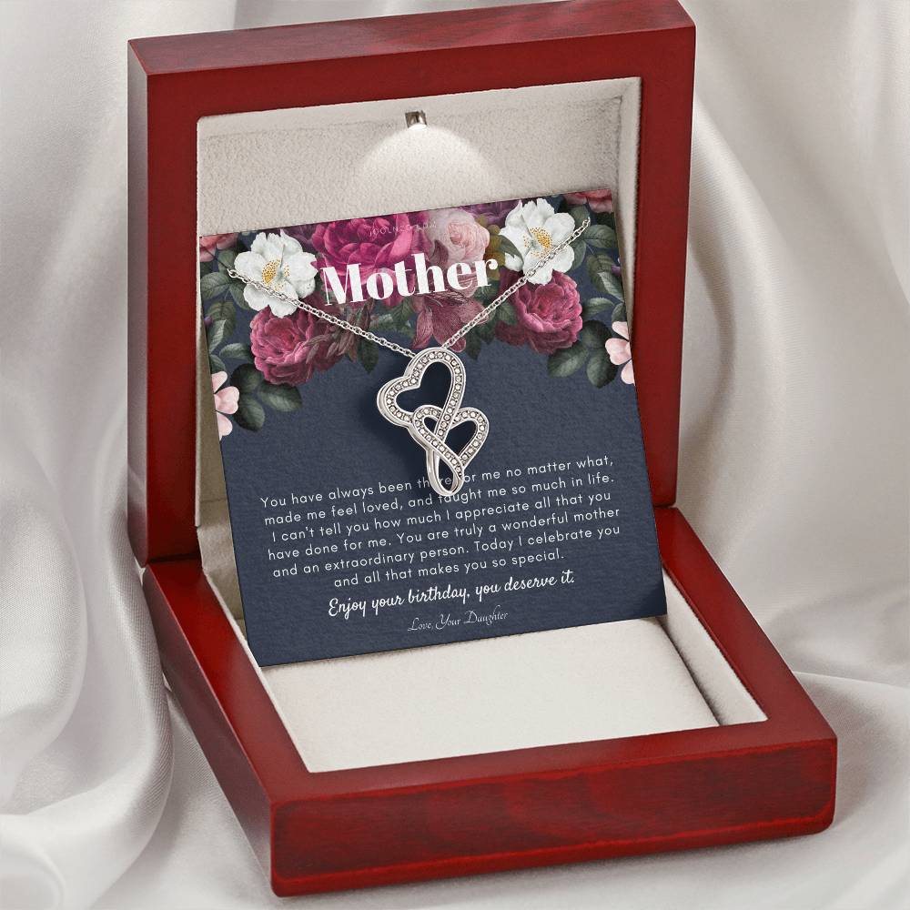 Mother's Birthday Gift  Necklace For Mom's Birthday  Elegant Gift For Mom From Daughter  Best Mom Gift Message Card  L Double Hearts Necklace