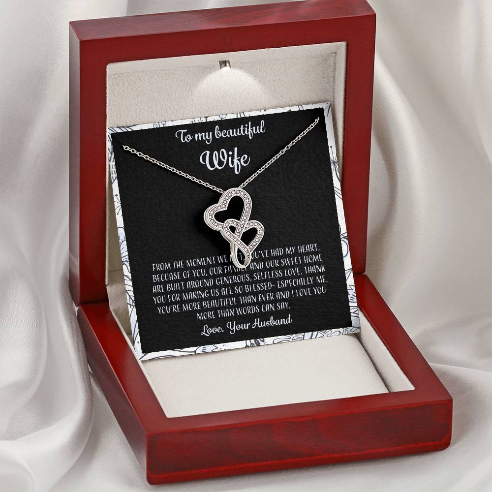 To My Beautiful Wife From The Moment We Met - Leaf Double Hearts Necklace