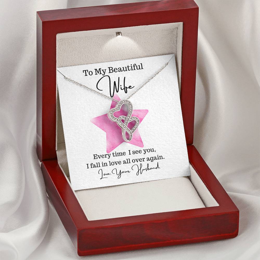 Husband To Wife -  Necklace For Gift 1 Double Hearts Necklace