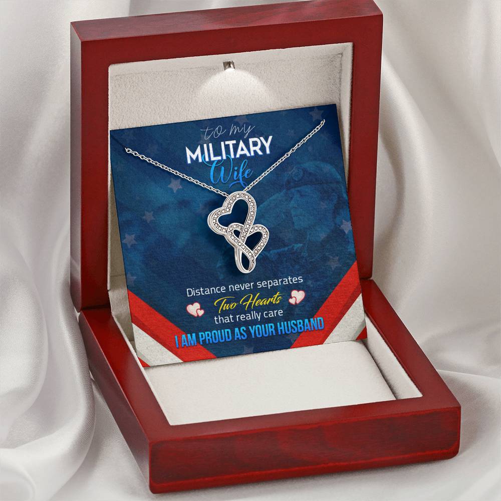To My Military Wife 1 Double Hearts Necklace