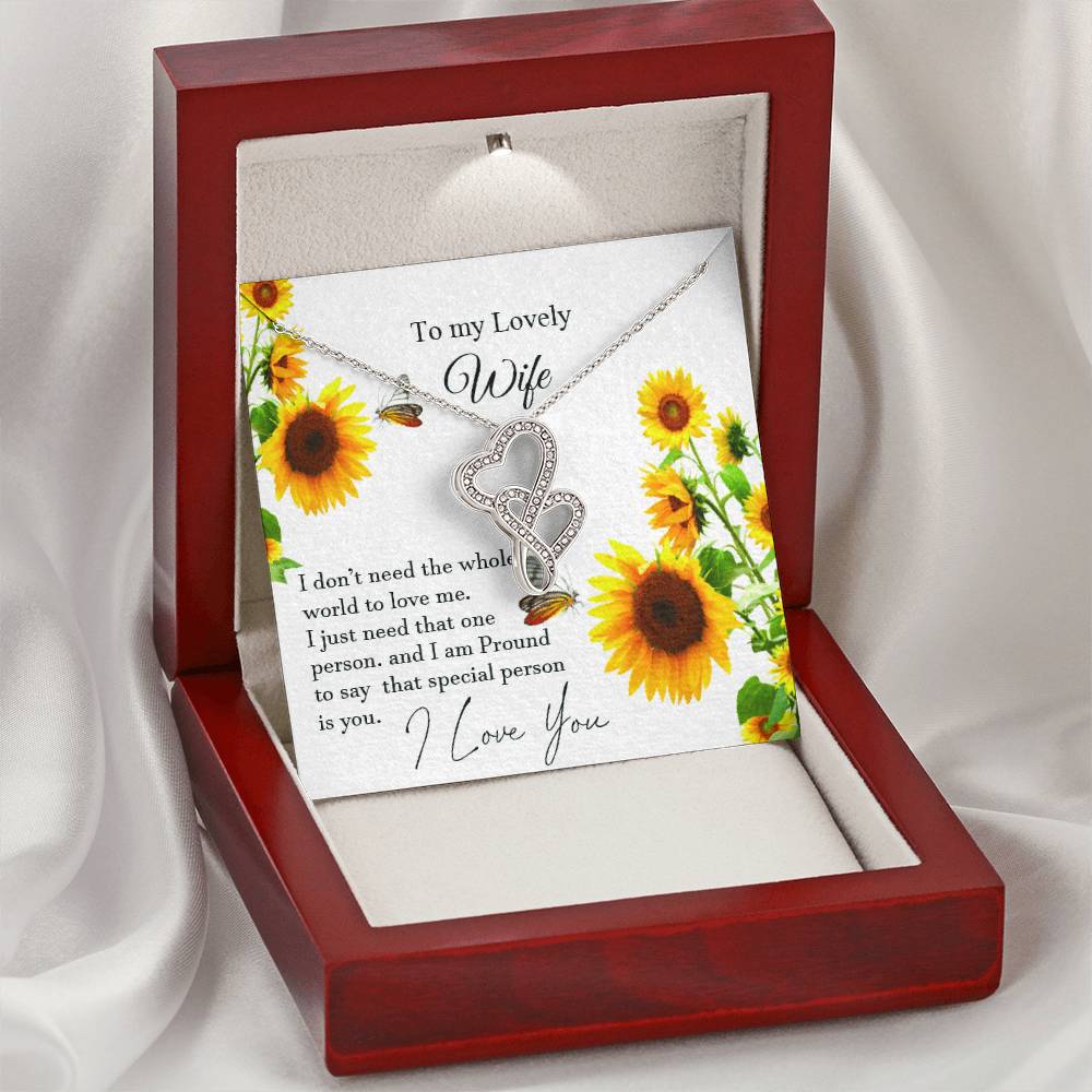 To My Wife  With Pod Message Cards Husband Gift To Wife Love Your Husband. Double Hearts Necklace