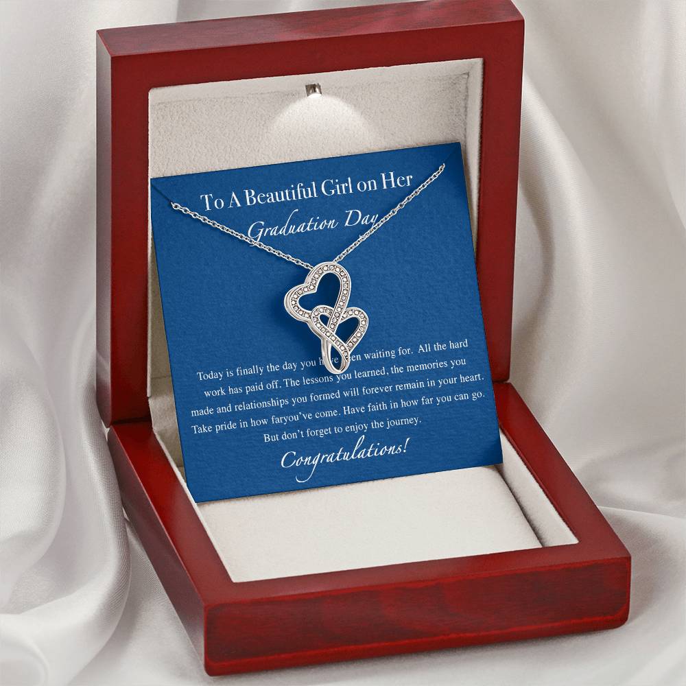 A Beautiful Girl On Her Graduation Day Necklace - Graduation Gift Necklace - Graduation Gift For Her - College Graduat 1 Double Hearts Necklace