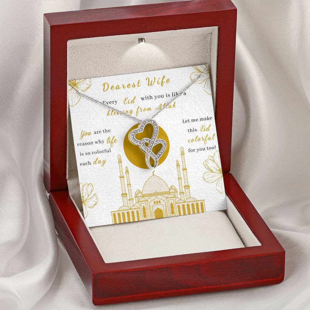 Beautiful Eid Gift For Wife - Dearest Wife - Islamic Jewelry Ramadan Eid Gift Celestial Jewelry Necklace - Engagement  Double Hearts Necklace