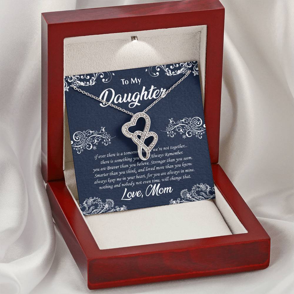 To Daughter From Mom Double Heart Necklace Gift - Mom And Daughter No Matter Where You Go Gift From Mom - Daughter Wed Double Hearts Necklace