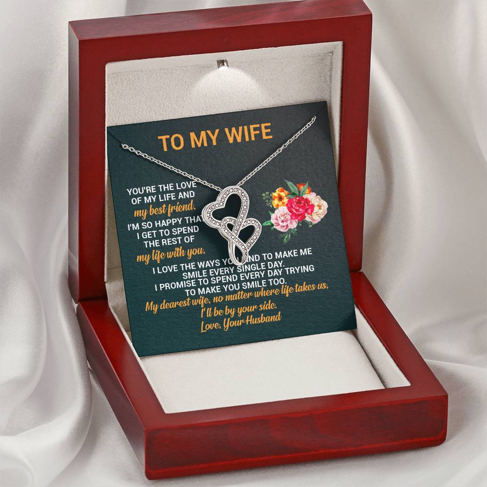Dear Wife Happy Anniversary - Double Hearts - Love Your Husband - Wife Christmas Gift From Husband Wife Christmas Gift 3 Double Hearts Necklace
