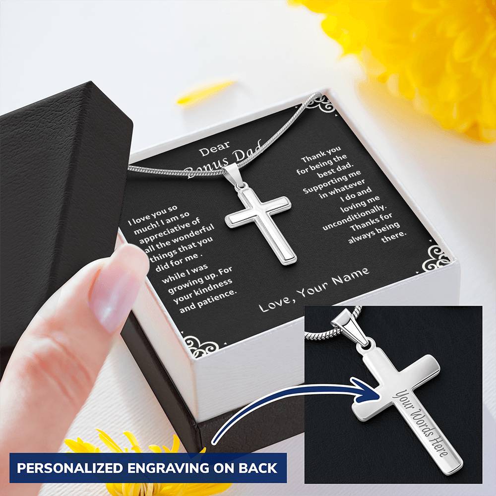 Bonus Dad Message Card 2 Customize Engraved Cross Necklace