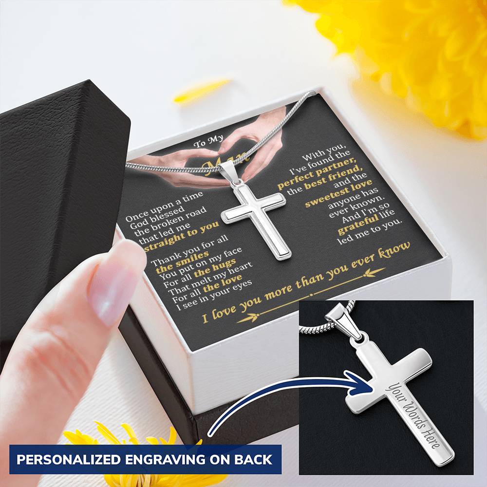 For Your Man - The Hugs - Cross Customize Engraved Cross Necklace