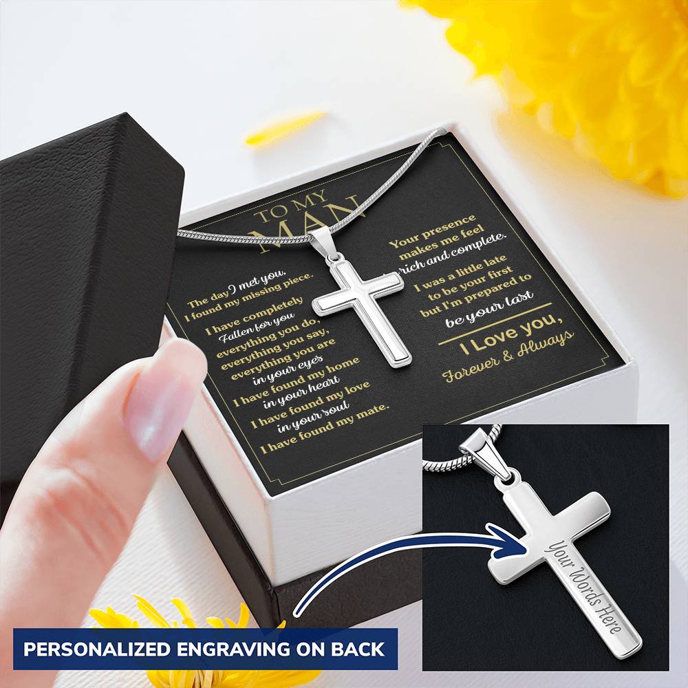 For Your Man - In Your Heart I Have Found My Love - Cross Customize Engraved Cross Necklace