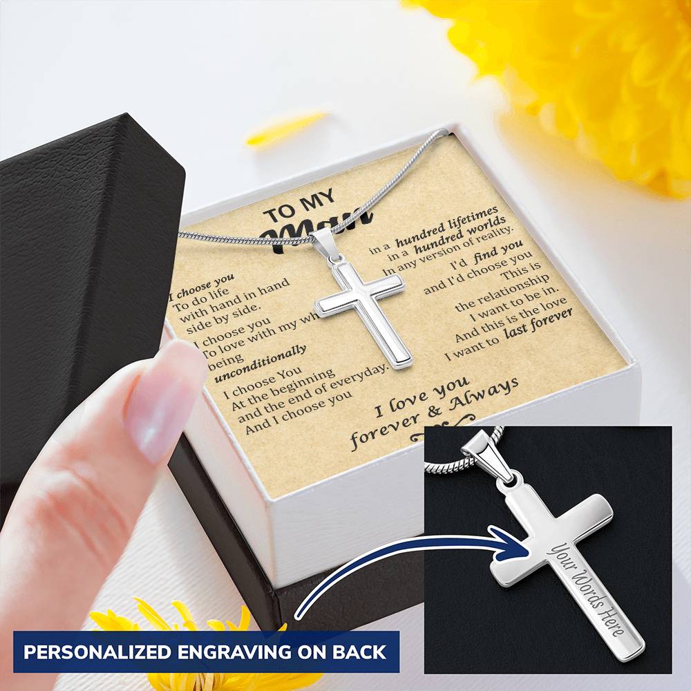 For Your Man - Hundred Lifetimes - Cross Customize Engraved Cross Necklace