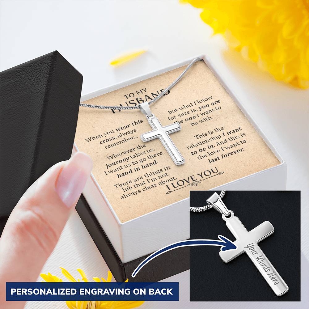 For Husband - When You Wear This Cross Always Remember Customize Engraved Cross Necklace