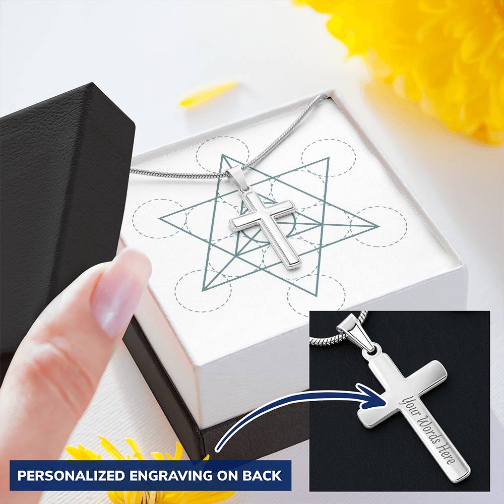 Angel Card Reading Cross Pendant Cross Chain Star Tetrahedron Customize Engraved Cross Necklace
