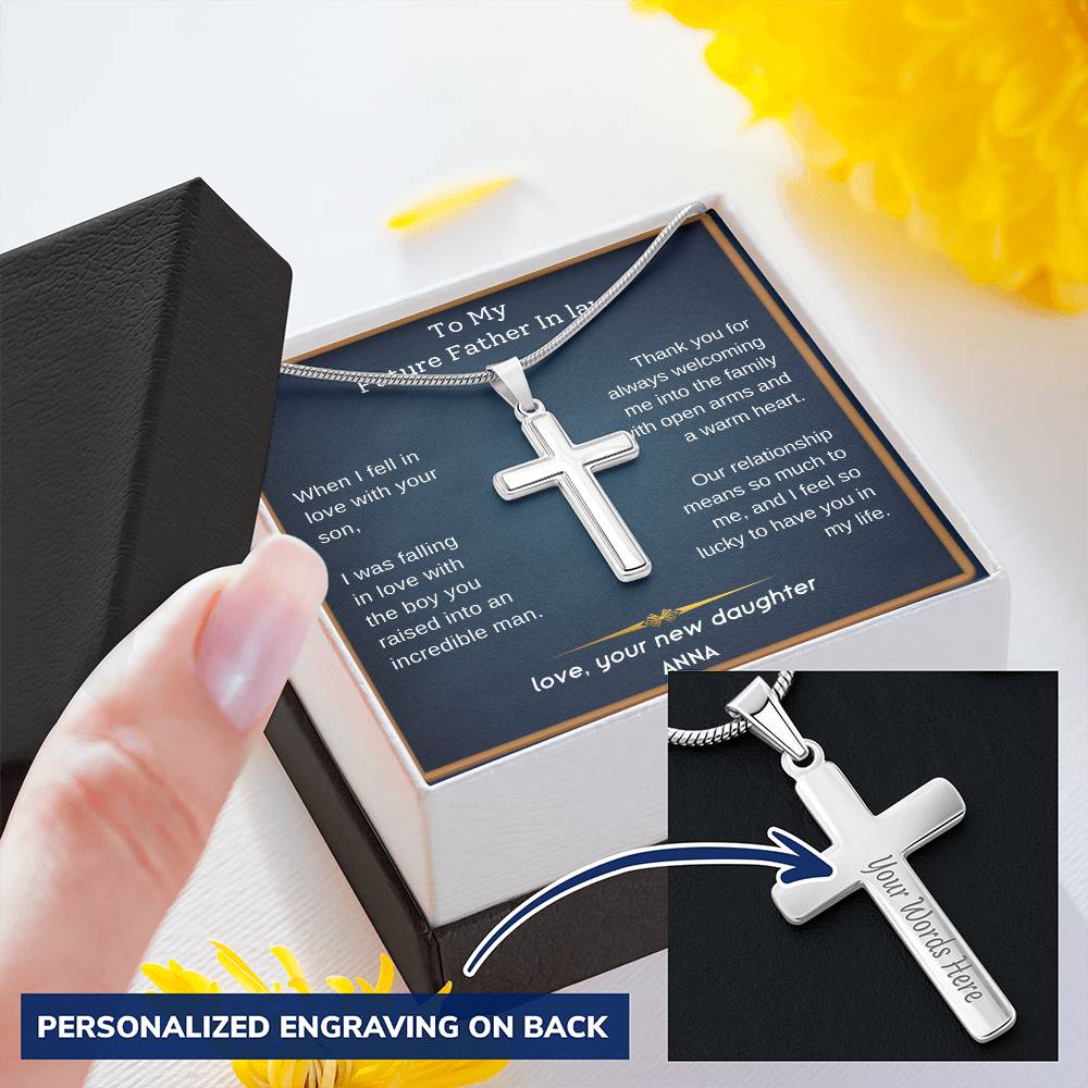 Future Father In Law- When I Fell Customize Engraved Cross Necklace