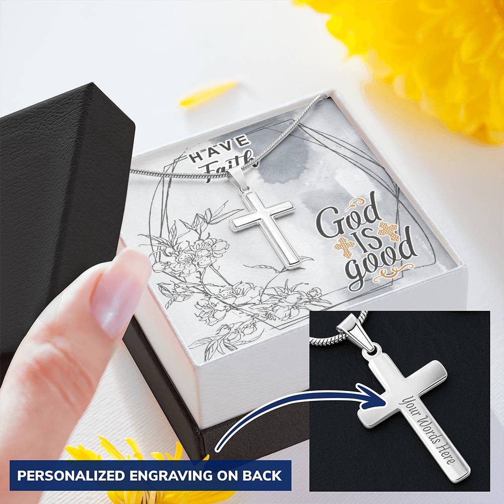 Dad To Son Gifts Cross Necklace Chain Bible Verse - God Is Good Customize Engraved Cross Necklace