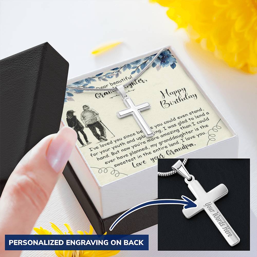 Dear Beautiful Granddaughter Happy Birthday Customize Engraved Cross Necklace