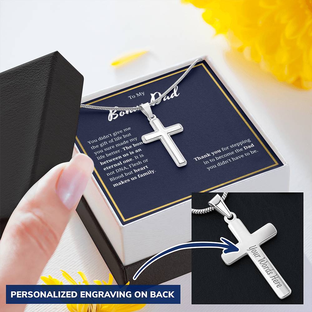 Bonus Dad The Bond Between Us Artisan Cross Necklace Customize Engraved Cross Necklace