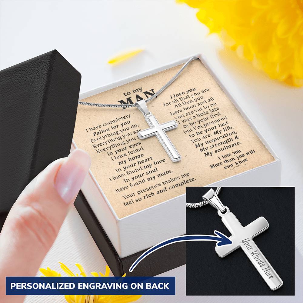For Your Man - Fallen For You - Cross Customize Engraved Cross Necklace