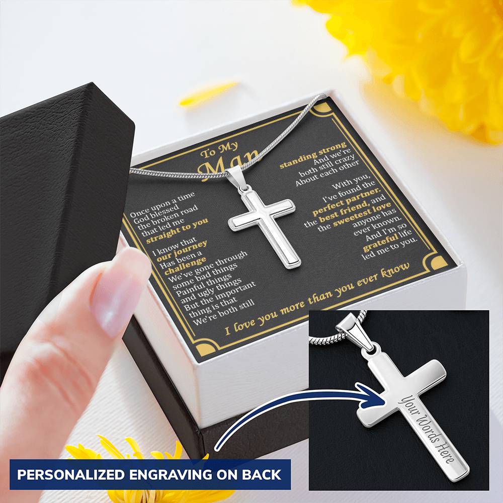For Your Man - The Broken Road - Cross Customize Engraved Cross Necklace
