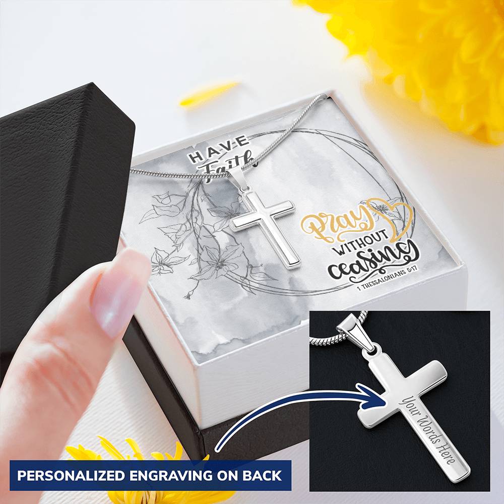 Dad To Son Gifts - Pray Without Ceasing Customize Engraved Cross Necklace