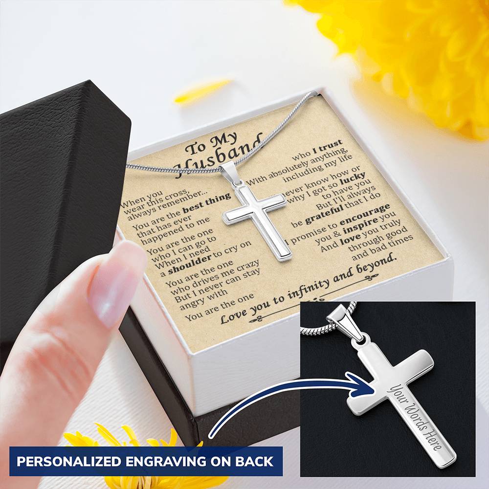 For Husband - When I Need A Shoulder - Cross Customize Engraved Cross Necklace
