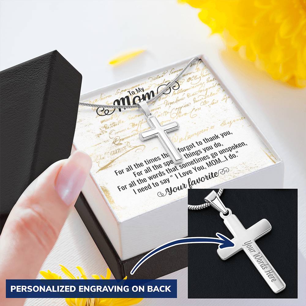 Cross Necklace For Mother's Day Customize Engraved Cross Necklace