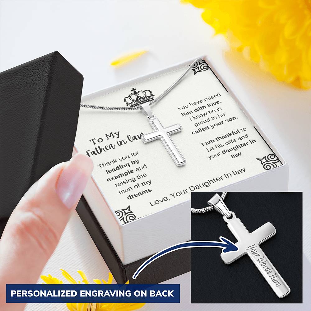 Father In Law 1 Customize Engraved Cross Necklace